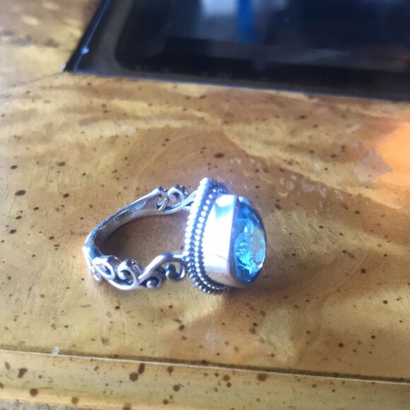 Natural Marambaia Blue Topaz Sterling Silver Solitaire Ring Size 8 - Picture 5 of 9